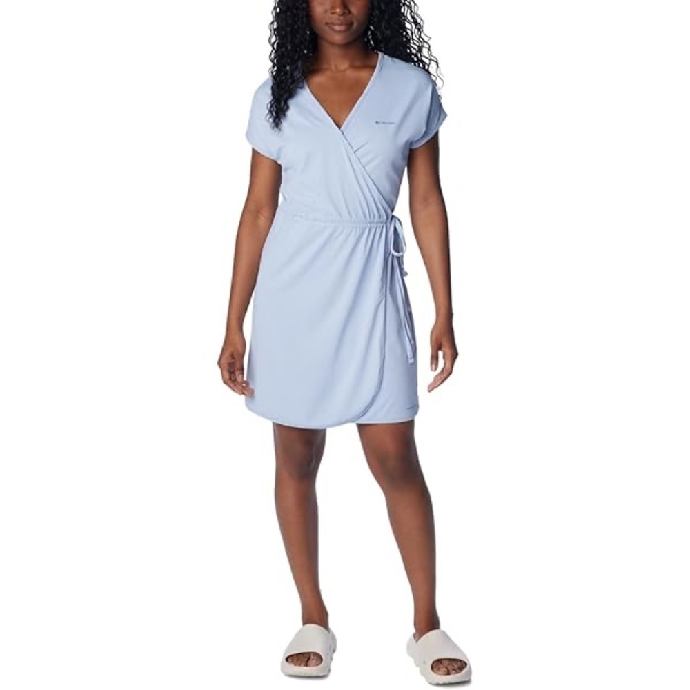NWT Columbia Chill River Wrap Dress Ice Blue SPF Cooling Travel Resort Style XS